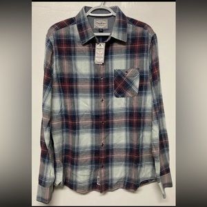 Flag & Anthem Mens Plaid Shirt Button Up Medium Blue Red White Light Weight NWT